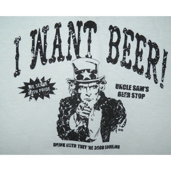 I WANT BEER T Shirt "Drink til they're Good Looking" Uncle Sam Funny - Picture 1 of 2